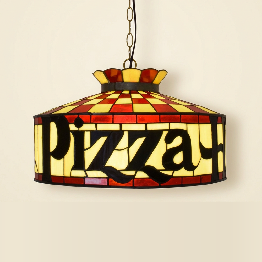 Palazzo, 18 Inch Tiffany-style stained glass pendant light, lit, on a plain ivory studio background