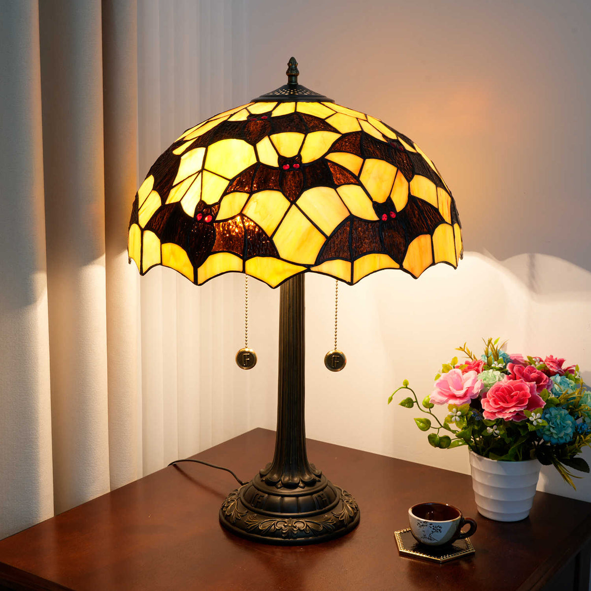 Yellow Bottom Bat Lamp - lit lifestyle