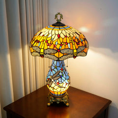 Orange Dragonfly Lamp (16in Copper Foil) - lit lifestyle