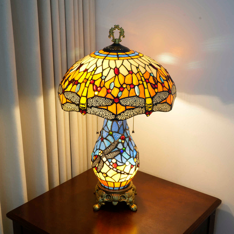 Orange Dragonfly Lamp (16in Copper Foil) - lit lifestyle