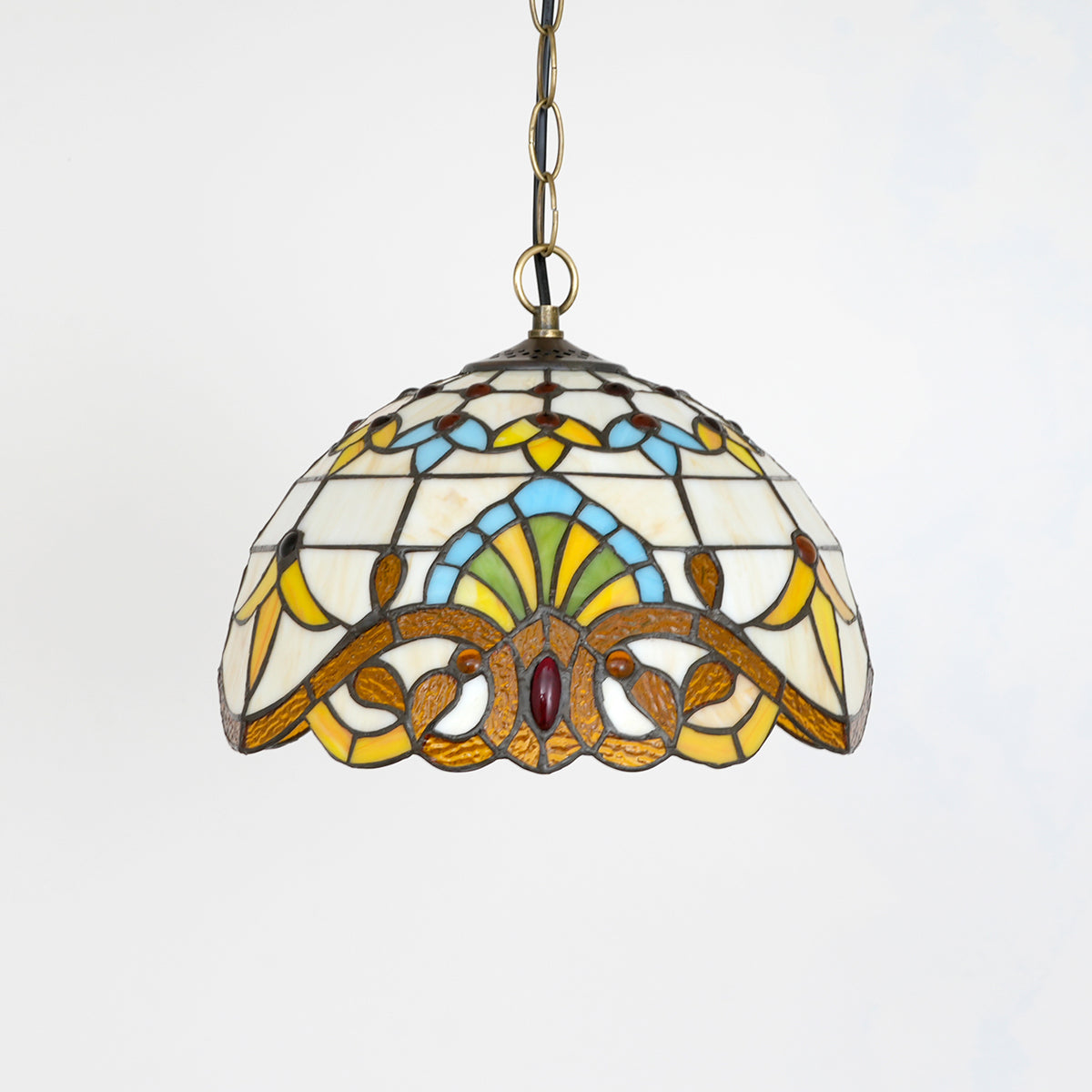 Ornaline, 12 Inch stained glass dining pendant, lit