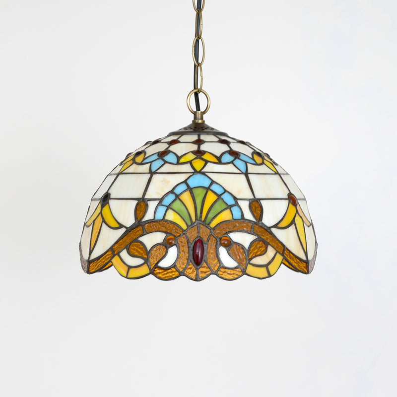 Ornaline, 12 Inch stained glass dining pendant, lit