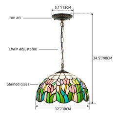 Tullia, 12 Inch stained glass dining pendant